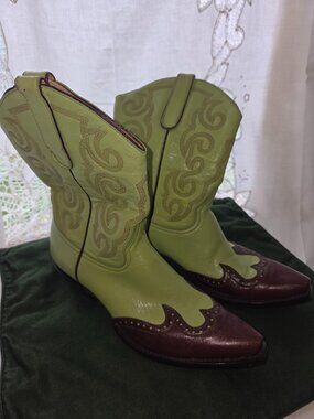 Old Gringo Green Brown Leather Cowboy Boots Women's Size 8.5